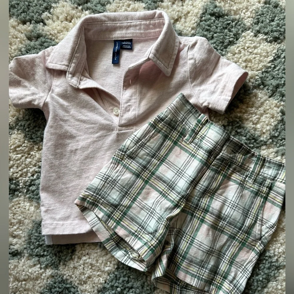 Pale pink, baby set, Janie and Jack, plaid shorts - Picture 1 of 3